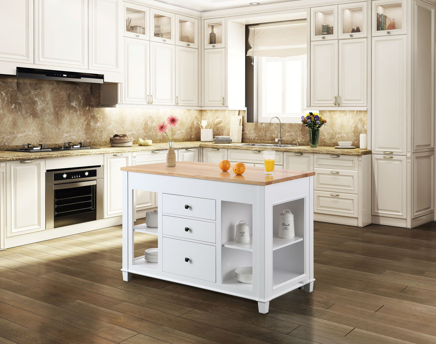 Medley 54" Kitchen Island With Slide Out Table in White