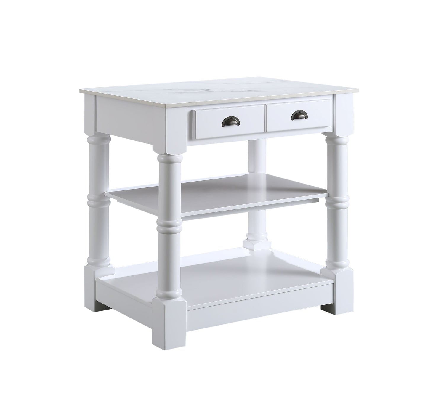 Monterey 36 " Kitchen Island With Sintered Stone Countertop in White - kitchen island front view 