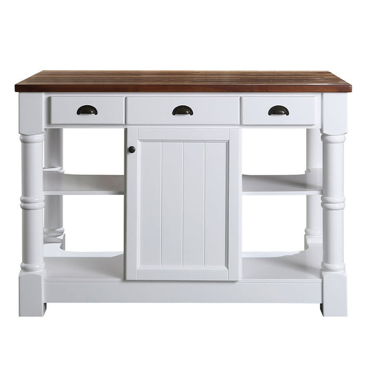 Monterey 52" Kitchen Island With Espresso Wood Countertop in White