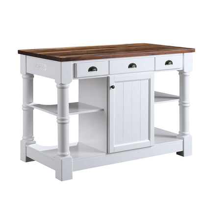 Monterey 52" Kitchen Island With Espresso Wood Countertop in White