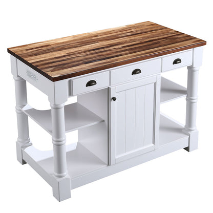 Monterey 52" Kitchen Island With Espresso Wood Countertop in White