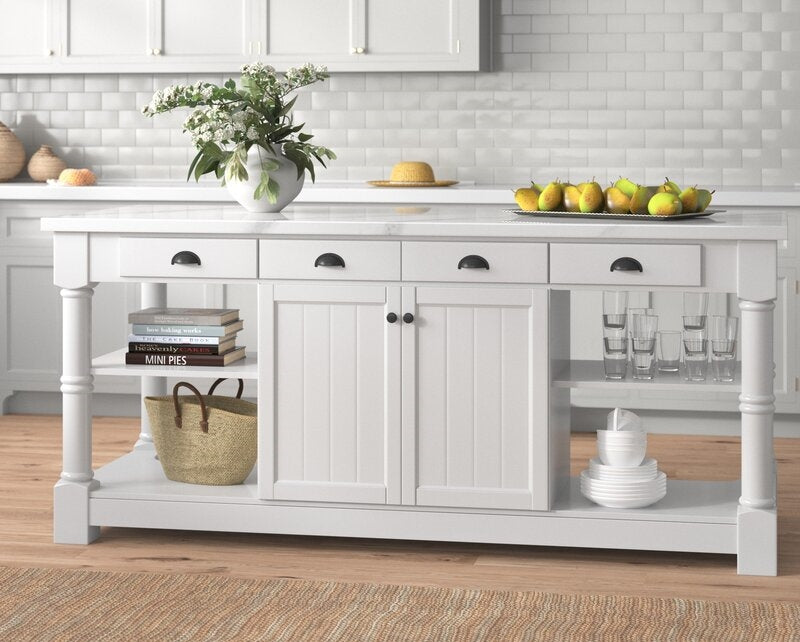 Monterey 80" Kitchen Island With White Quartz Sintered Stone Countertop in White