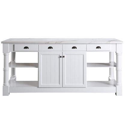 Monterey 80" Kitchen Island With White Quartz Sintered Stone Countertop in White