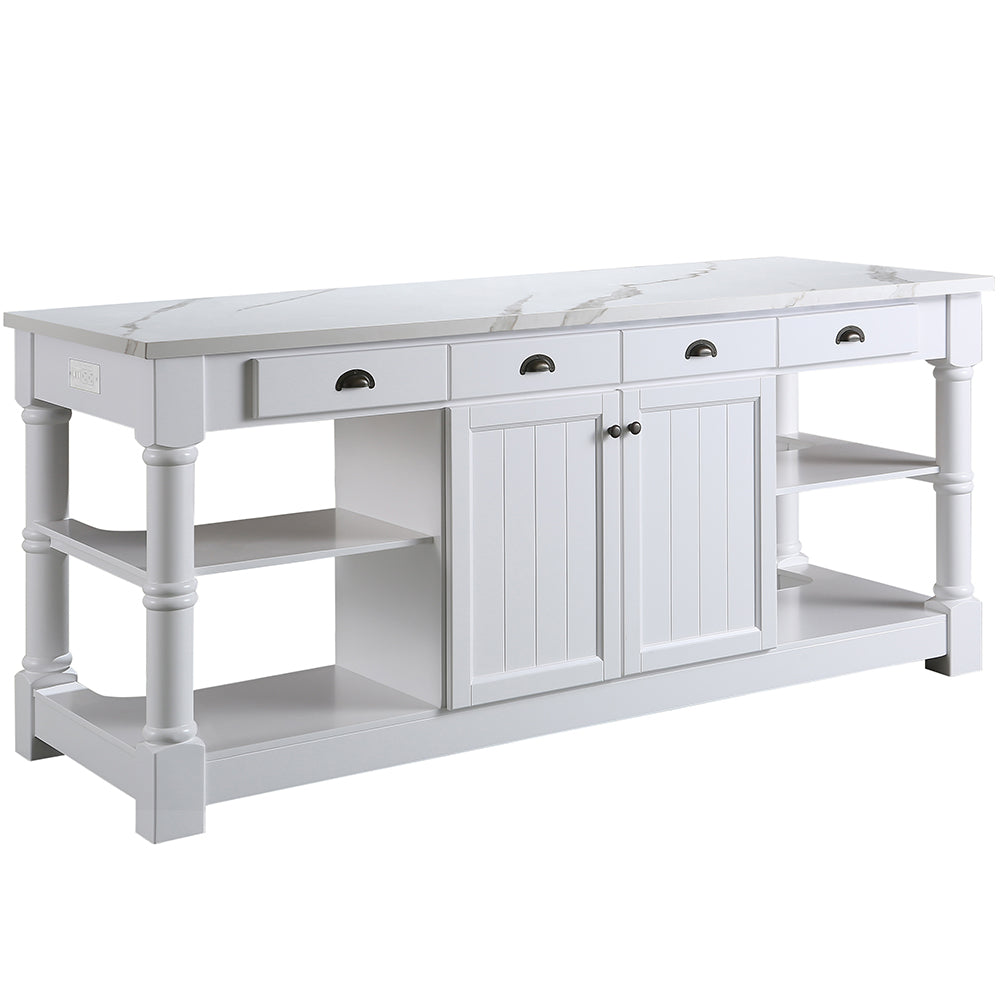 Monterey 80" Kitchen Island With White Quartz Sintered Stone Countertop in White