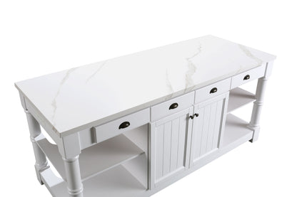 Monterey 80" Kitchen Island With White Quartz Sintered Stone Countertop in White