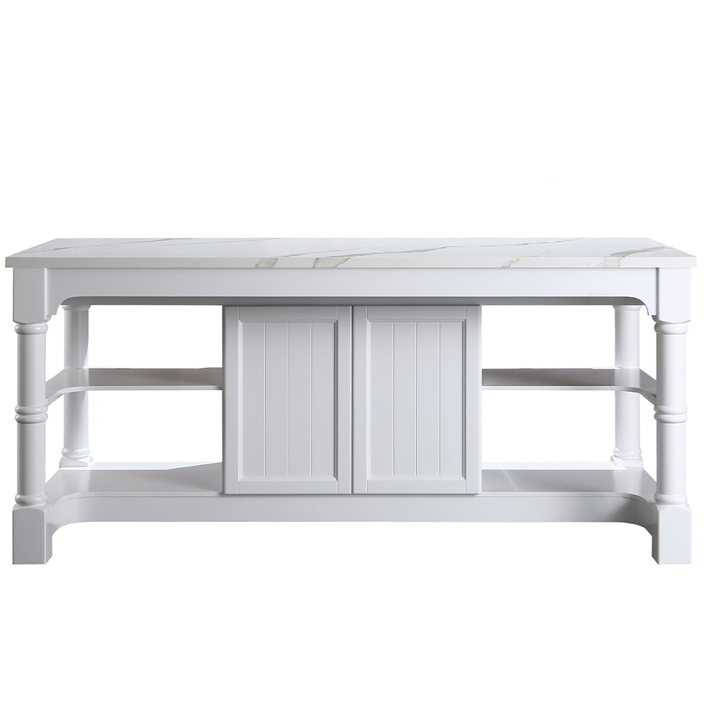 Monterey 80" Kitchen Island With White Quartz Sintered Stone Countertop in White