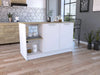 White and Oak 59" Kitchen Island With Storage