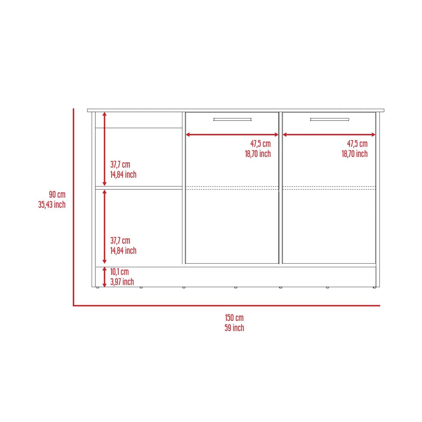 White and Oak 59" Kitchen Island With Storage