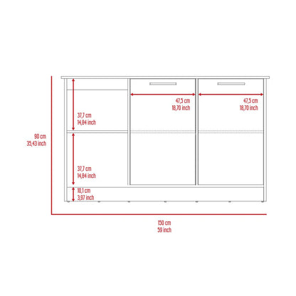 White and Oak 59" Kitchen Island With Storage