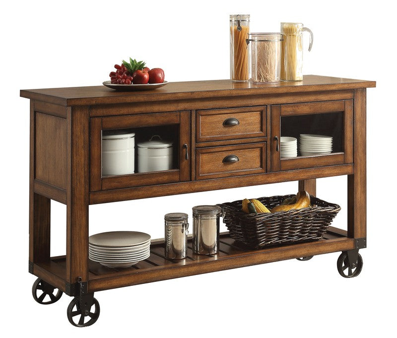 58" Rustic Brown Rolling Kitchen Cart With Storage