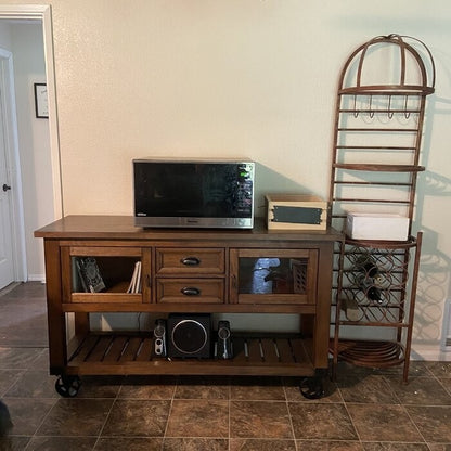 58" Rustic Brown Rolling Kitchen Cart With Storage