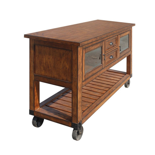 58" Rustic Brown Rolling Kitchen Cart With Storage