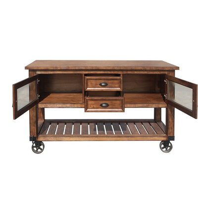 58" Rustic Brown Rolling Kitchen Cart With Storage