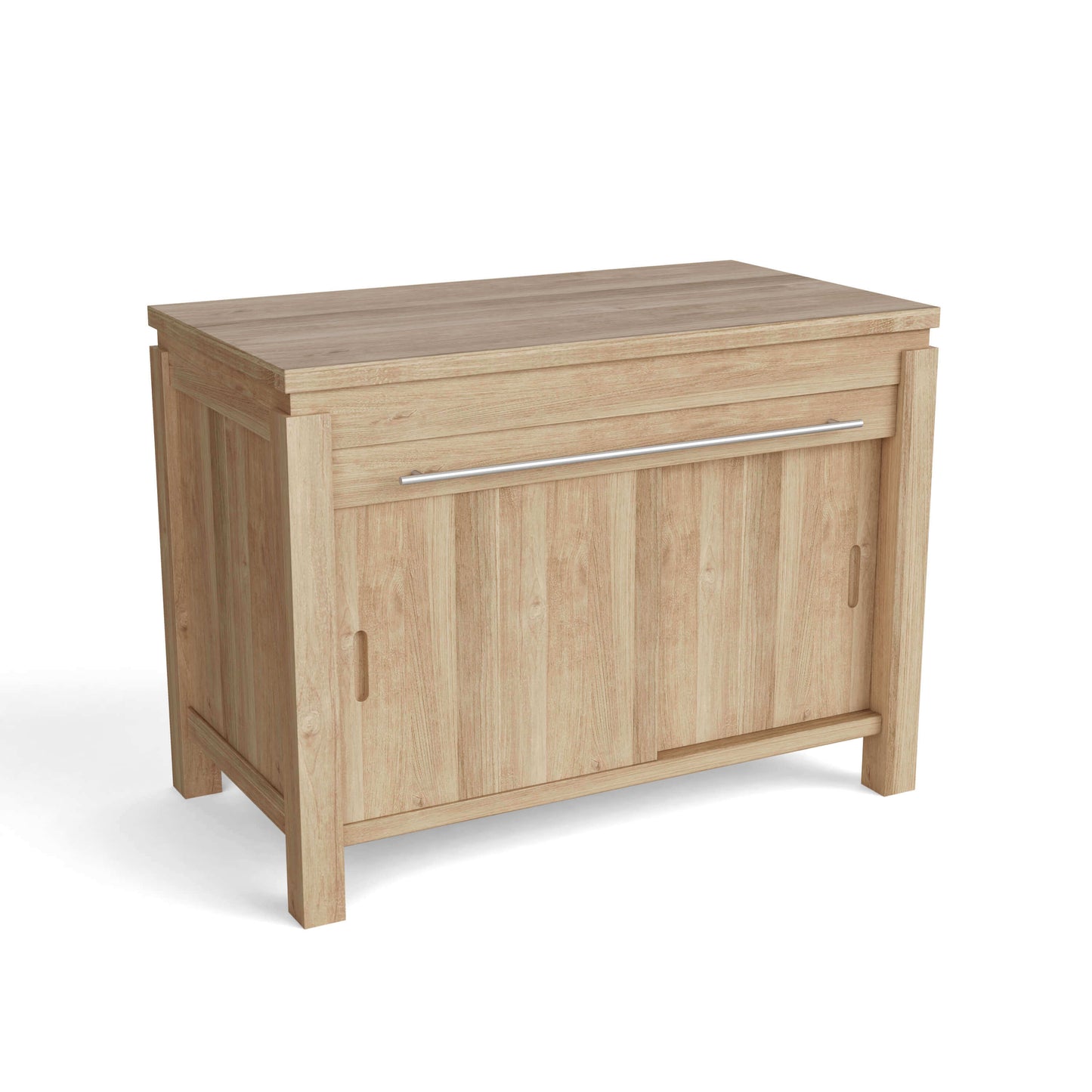 Angled view of Fairmont cabinet showing durable wood construction and weather-resistant design for patio or poolside use