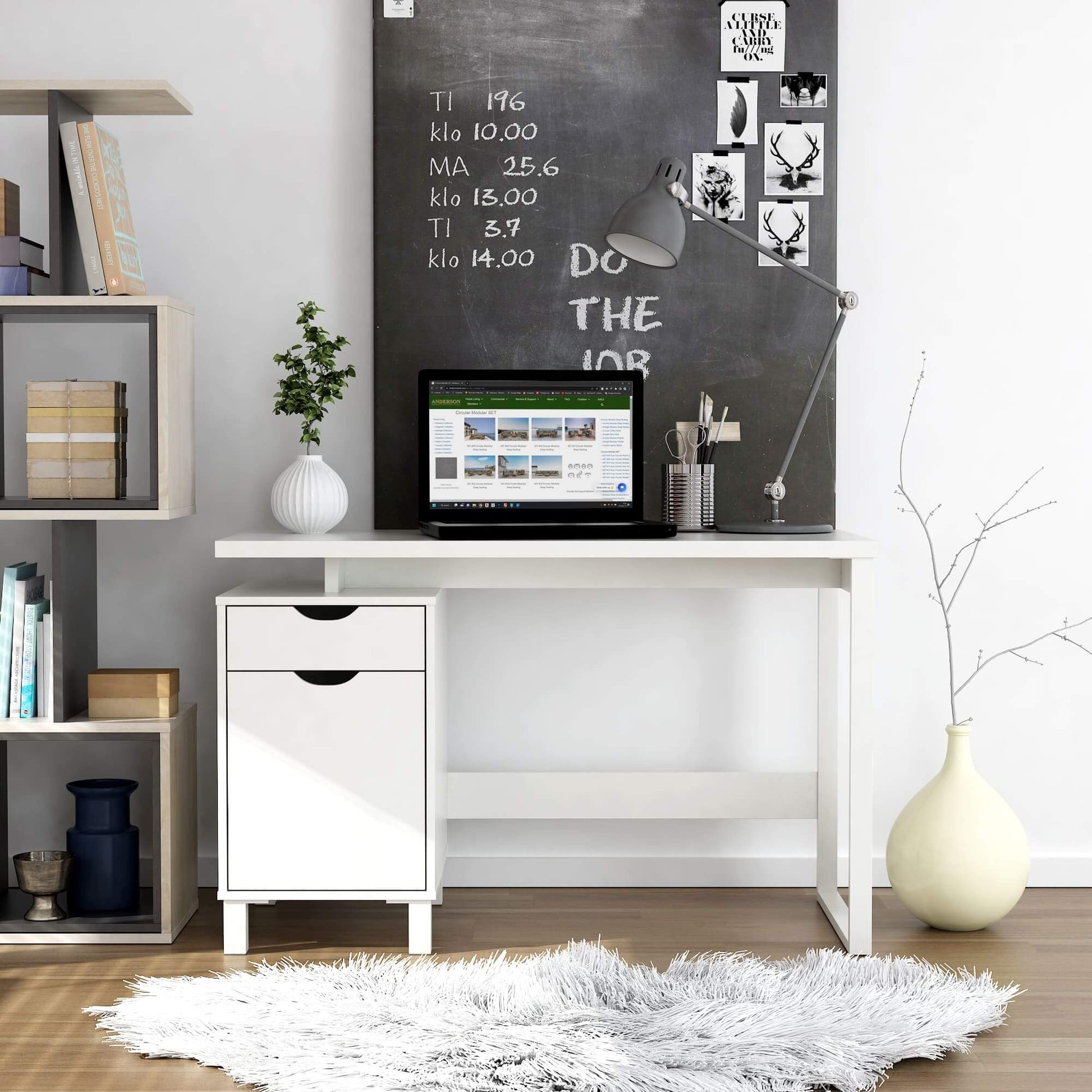 Haslev desk staged in home office with accessories