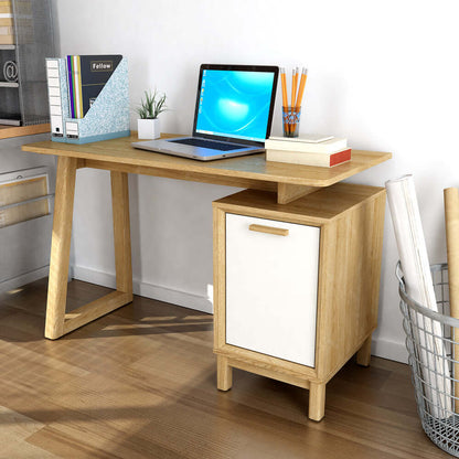 Kathy 47-inch writing desk in light oak finish with all-wood construction and storage cabinet