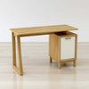 Engineered wood desk with water-resistant PVC laminate and natural wood grain texture