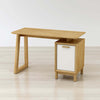 Engineered wood desk with water-resistant PVC laminate and natural wood grain texture
