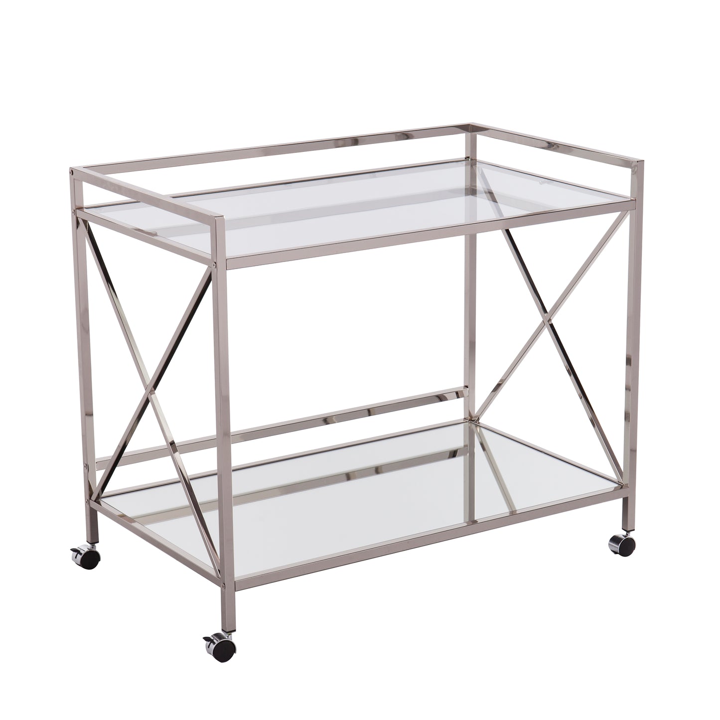 Maxton Silver Bar Cart - bar cart at an angle 