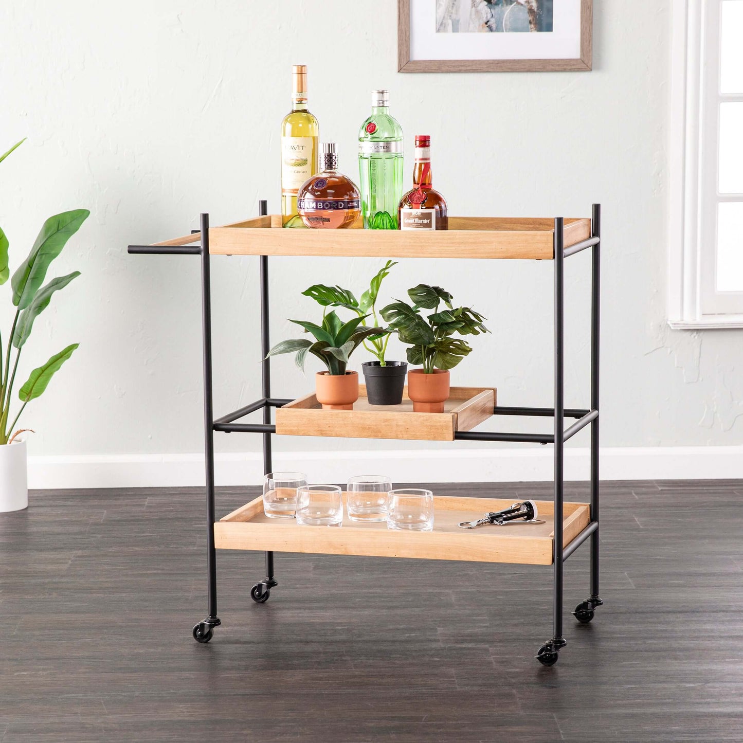 Claverdon Rolling Bar Cart - bar cart in living room 