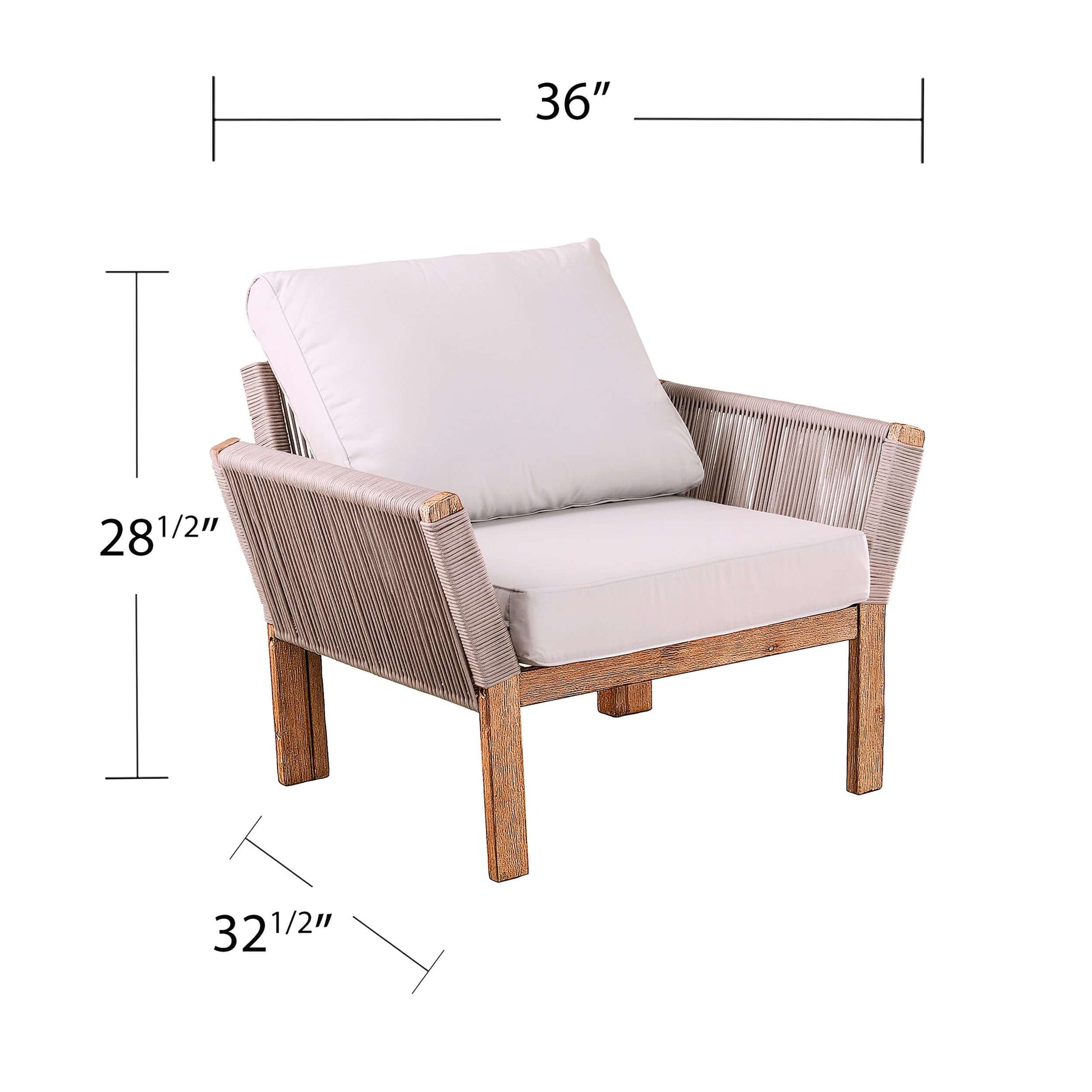 Angled view of Outdoor Armchair with Cushions | Brendina from Bundle Abode with dimensions 