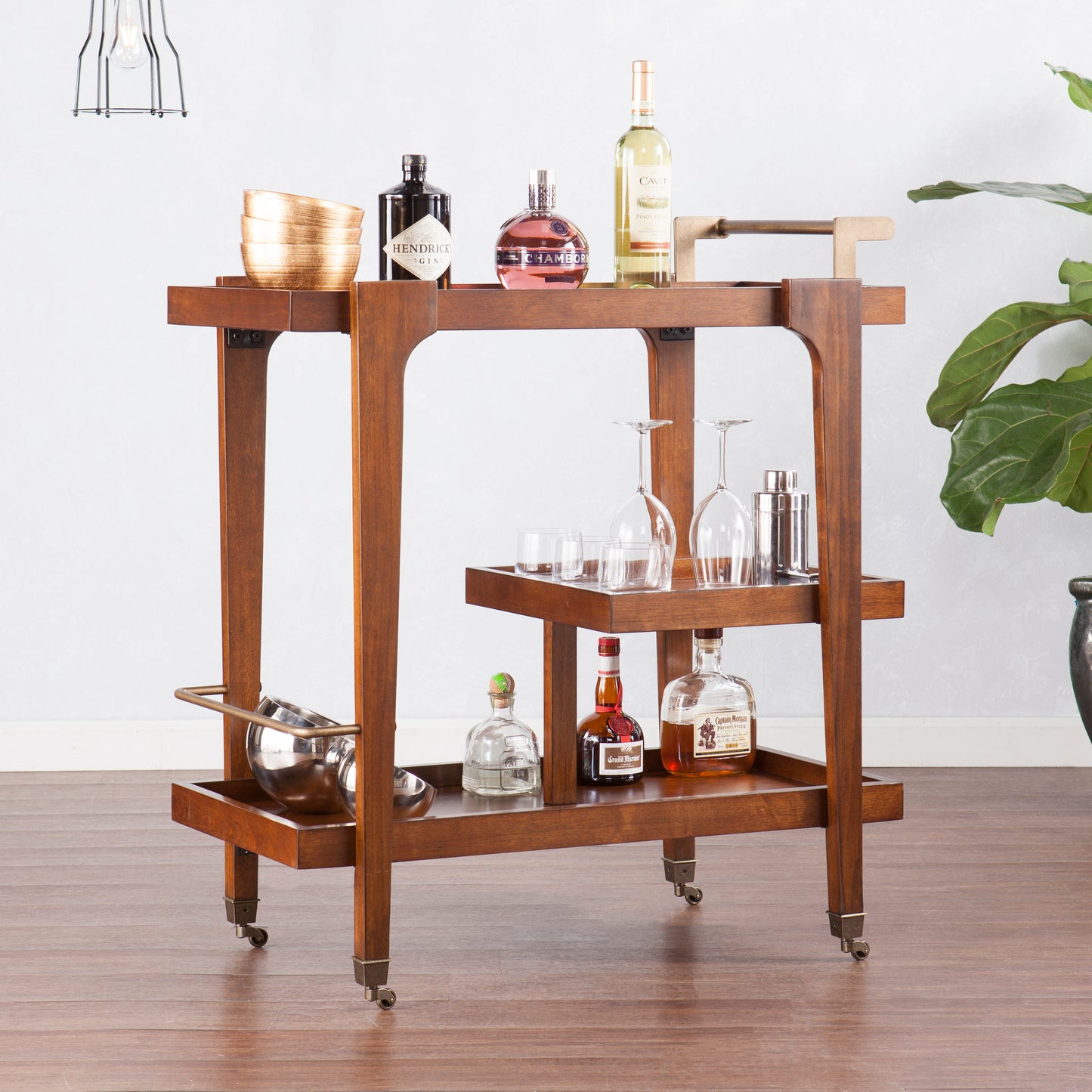 Holly & Martin Zhori Midcentury Modern Bar Cart - bar cart in living room 