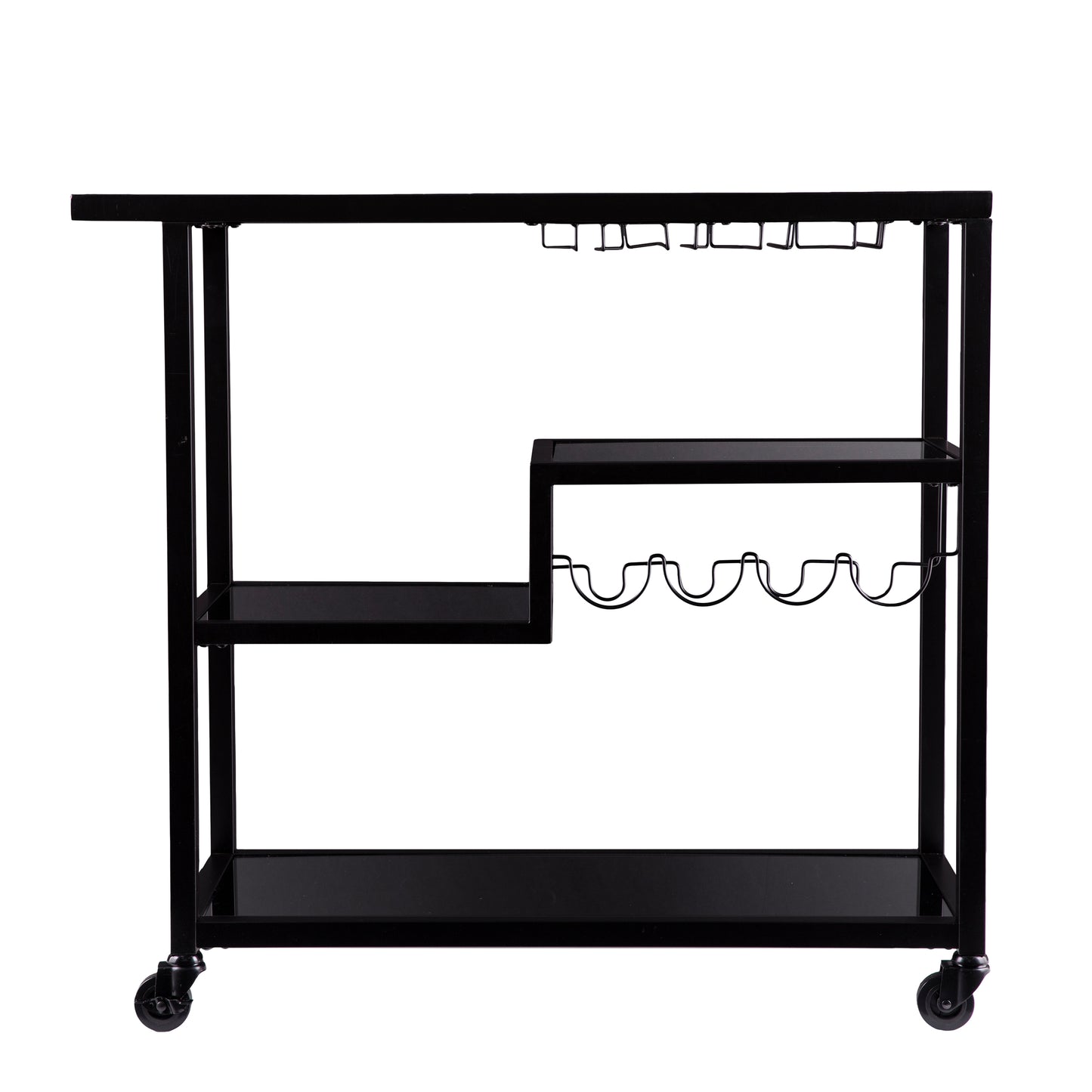 Holly & Martin Zephs Bar Cart – Black w/ Smoked Mirror - bar cart front or back view 