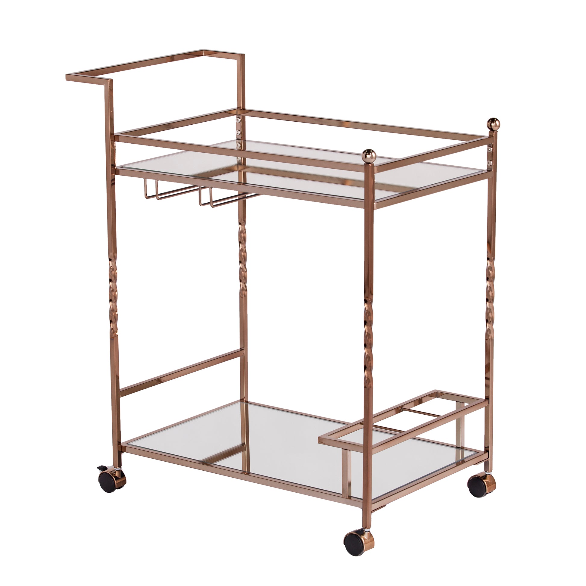 Ivers Metal Mirrored Bar Cart - Champagne - bar cart at an angle 