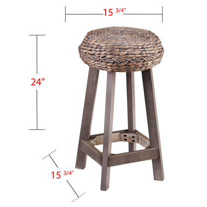 Rutina Backless Round Water Hyacinth 24" Stools 2pc Set- Weathered Gray