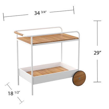 Randburg Outdoor Bar Cart w/ Storage - bar cart at an angle with measurements 