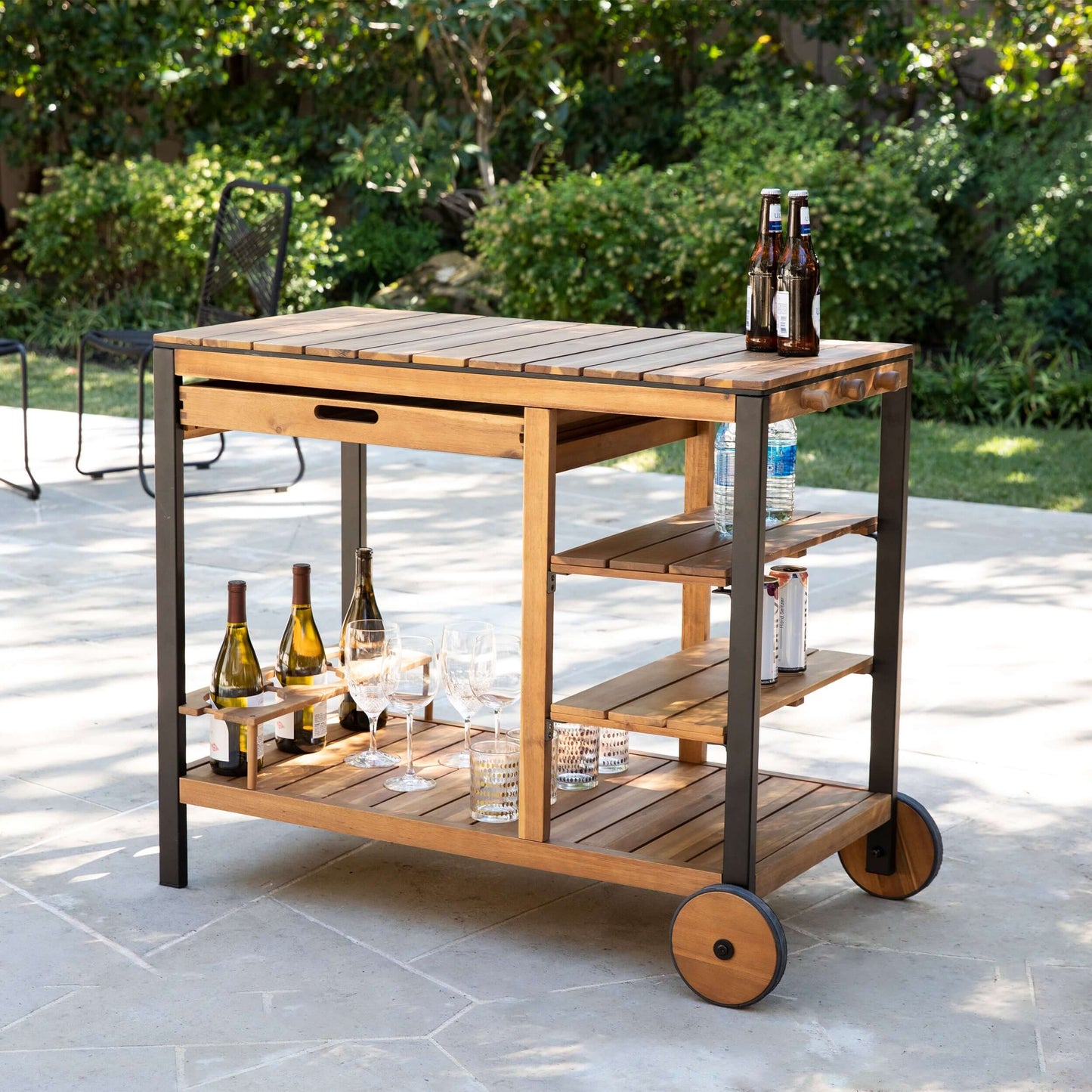 Murcott Outdoor Bar Cart - bar cart outside at an angle 