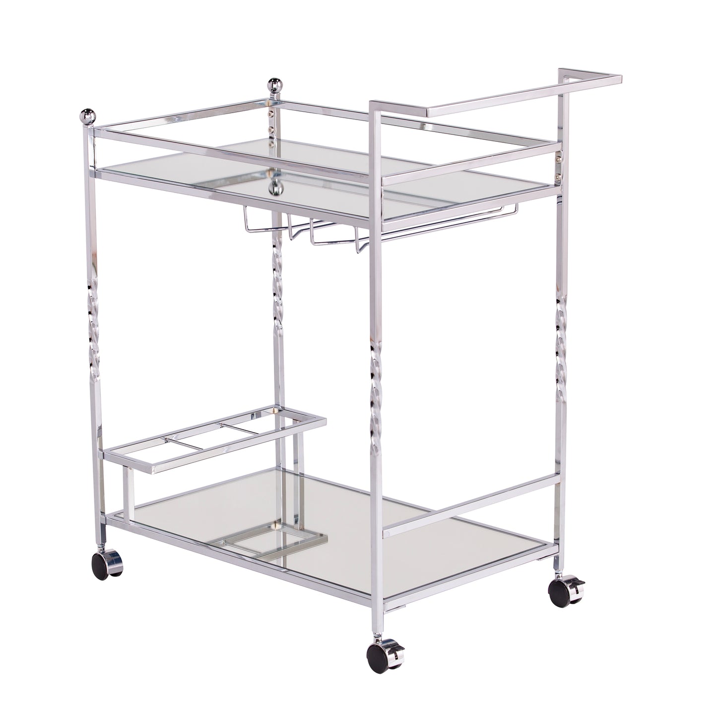 Ivers Metal Mirrored Bar Cart - Chrome - bar cart at an angle 