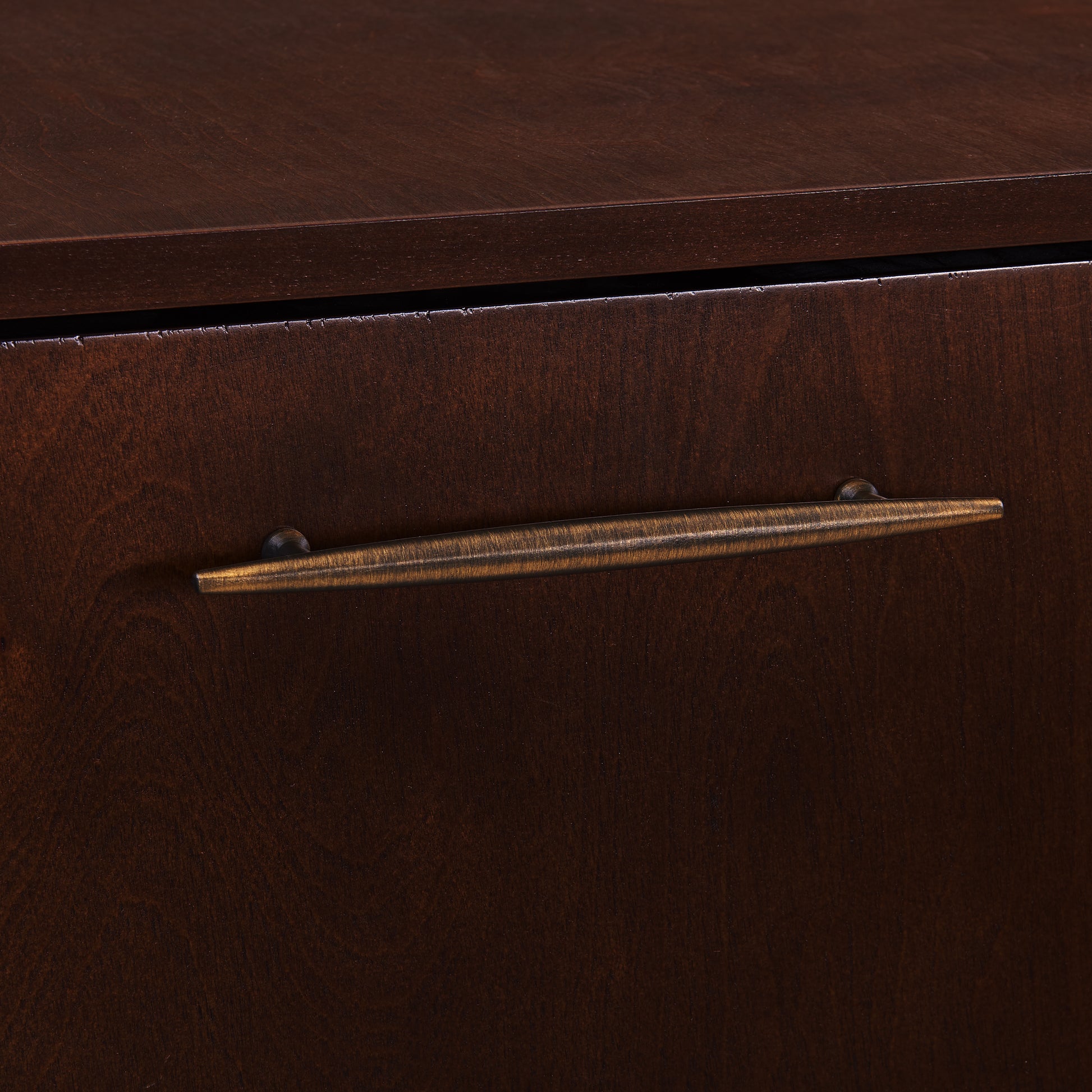 Larson Corner Bar Cabinet - Dark Tobacco - bar cabinet detailed closeup of drawer 