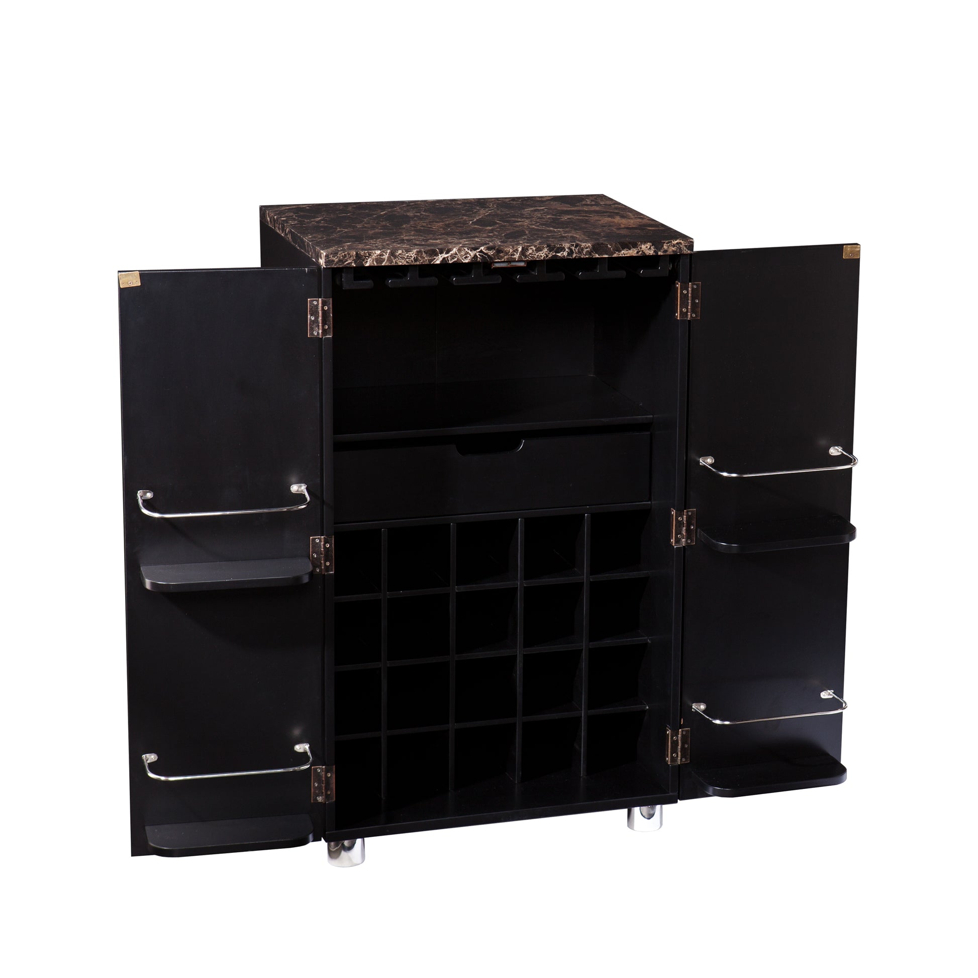 Cape Town Bar Cabinet w/ Wine Storage - bar cabinet front view with opened compartments 