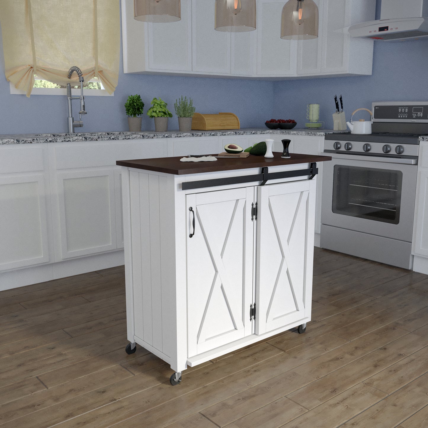 Leshire Barn-Door Kitchen Cart