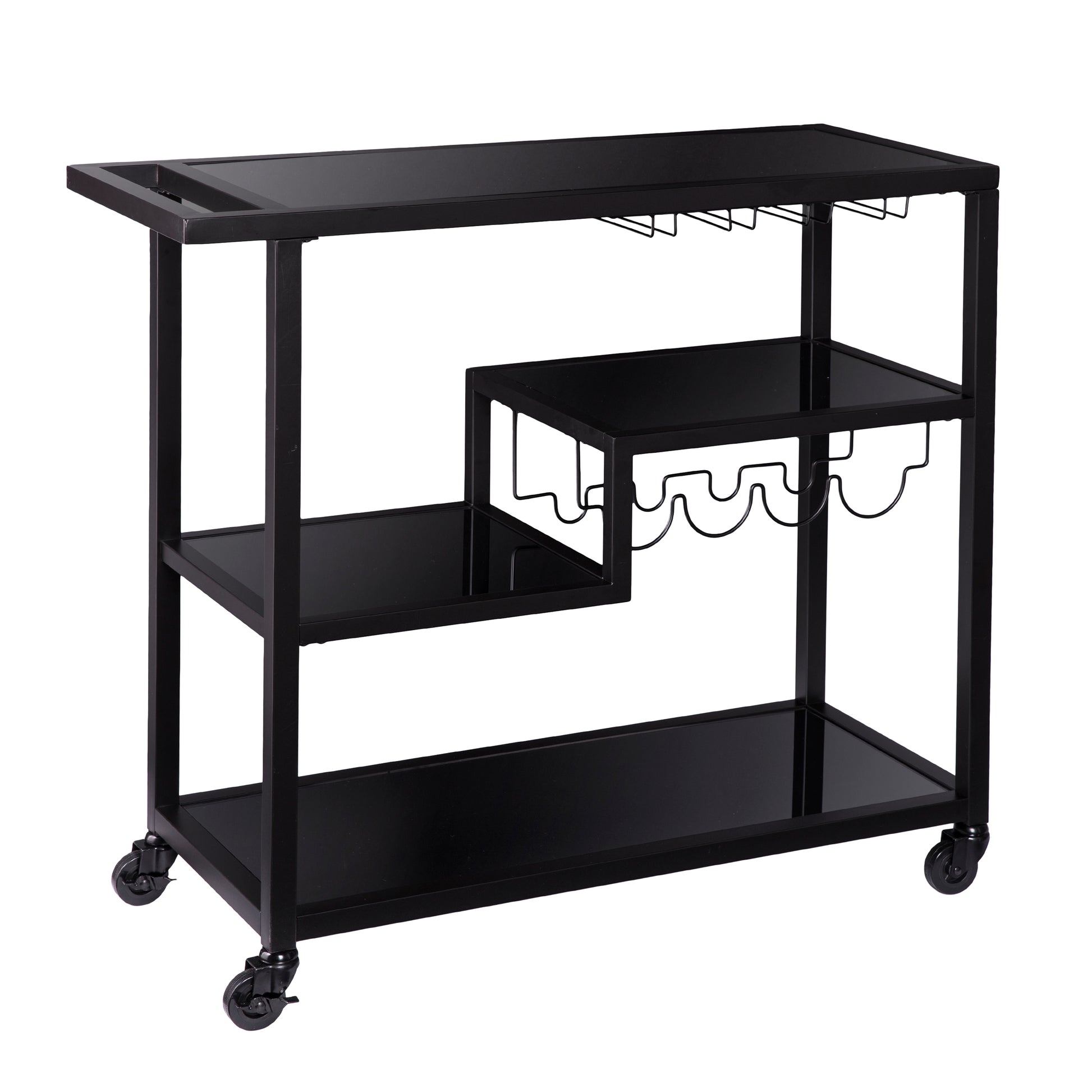 Holly & Martin Zephs Bar Cart – Black w/ Smoked Mirror - bar cart at an angle 