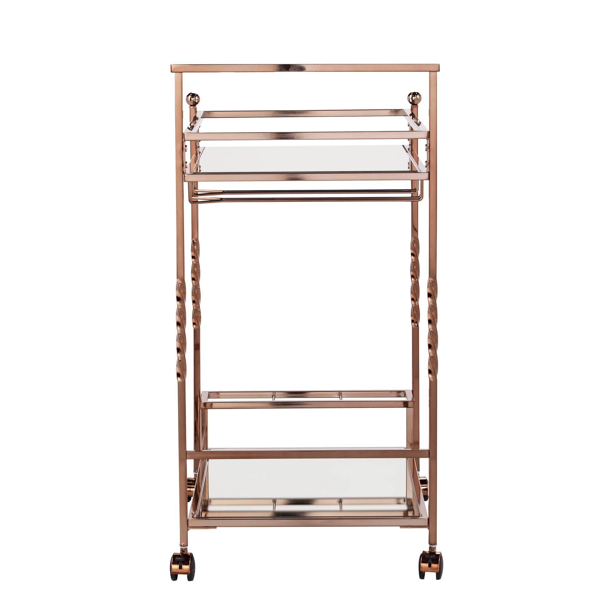 Ivers Metal Mirrored Bar Cart - Champagne - bar cart side view 