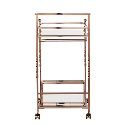 Ivers Metal Mirrored Bar Cart - Champagne - bar cart side view 