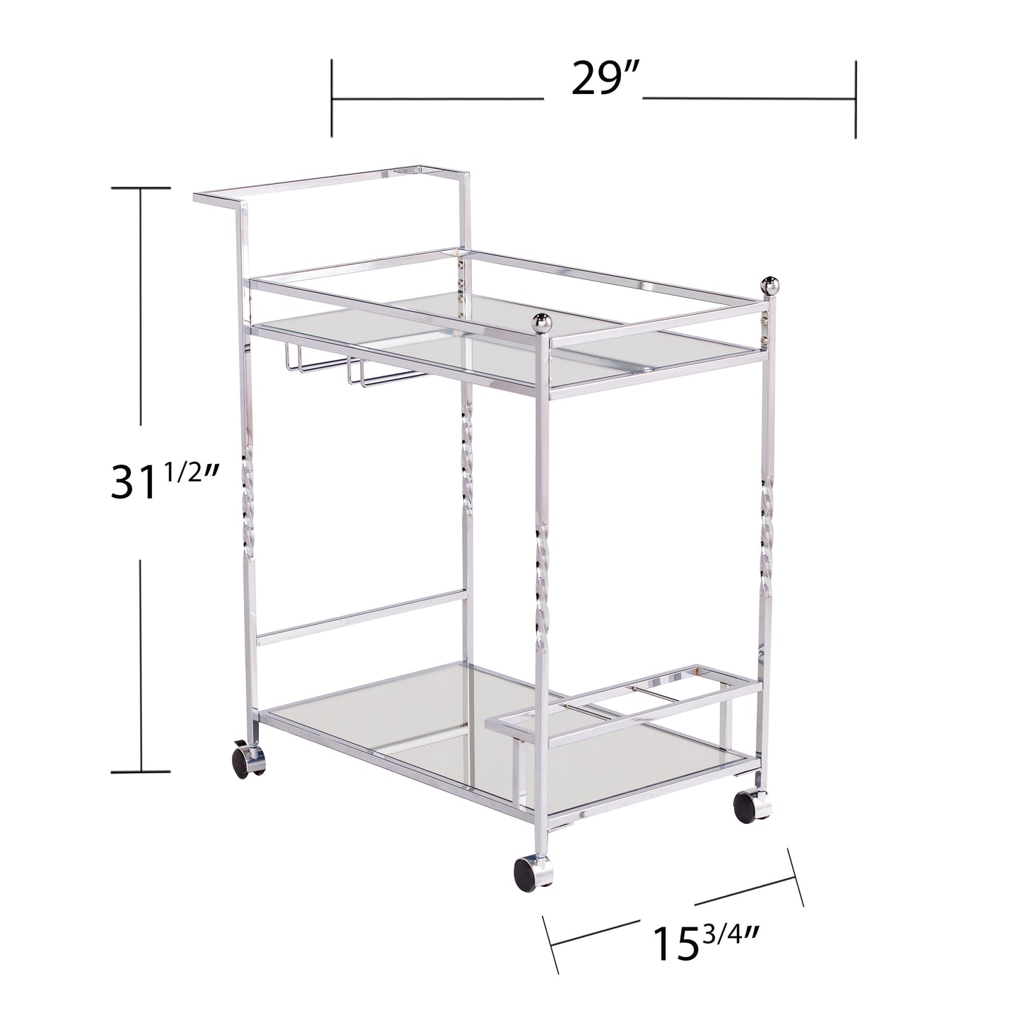 Ivers Metal Mirrored Bar Cart - Chrome - bar cart with measurements 