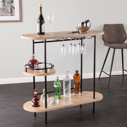 Dagney Wine/Bar Table w/ Glassware Storage – Natural and Black Finish