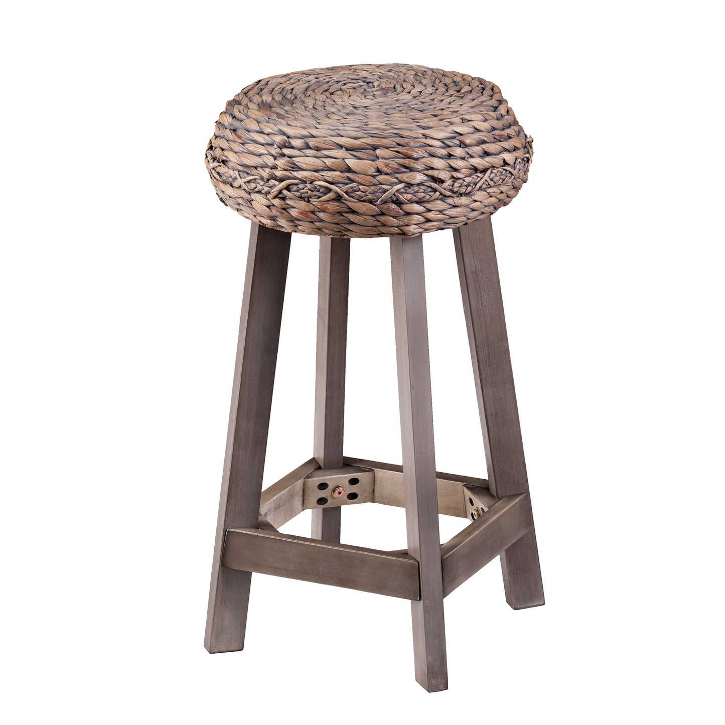 Rutina Backless Round Water Hyacinth 24" Stools 2pc Set- Weathered Gray