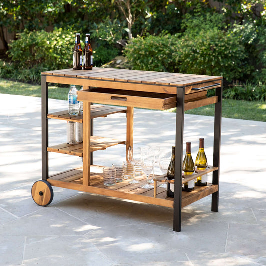 Murcott Outdoor Bar Cart - bar cart outside at an angle 