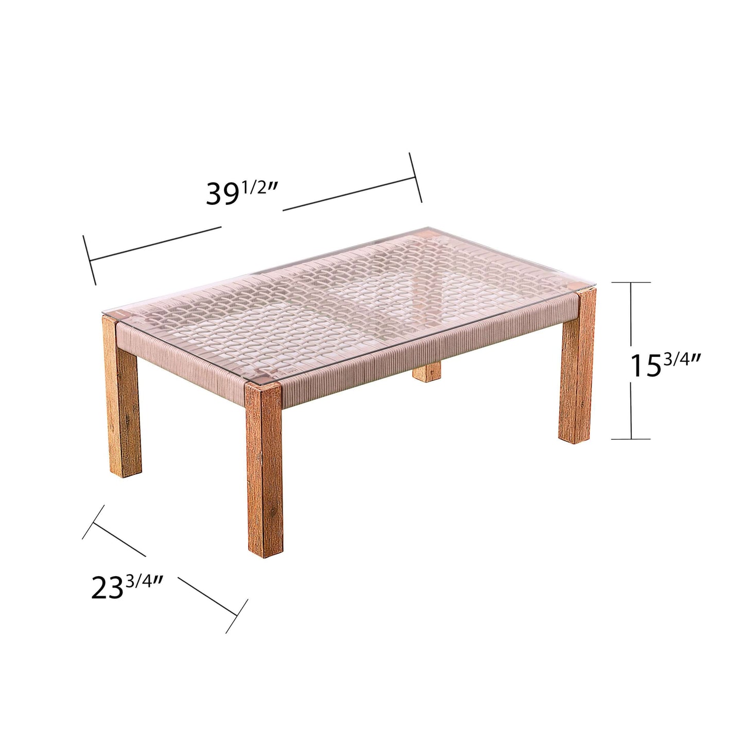 Angled view of  Outdoor Conversation Set | Brendina 4pc Patio Set - Table only with dimensions 