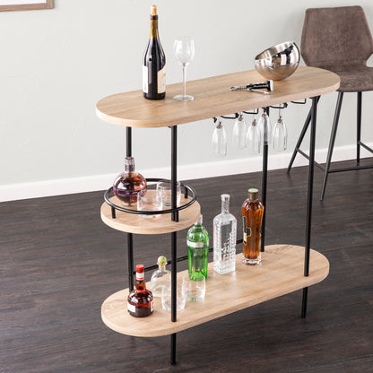 Dagney Wine/Bar Table w/ Glassware Storage – Natural and Black Finish