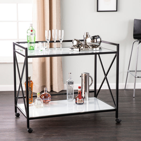 Maxton Bar Cart – Black and White - bar cart in living room 