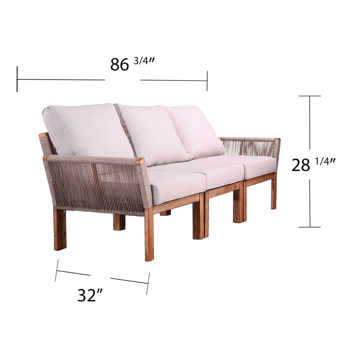 Angled view of Outdoor 3 Seater Sofa | Brendina from Bundle Abode with dimensions 