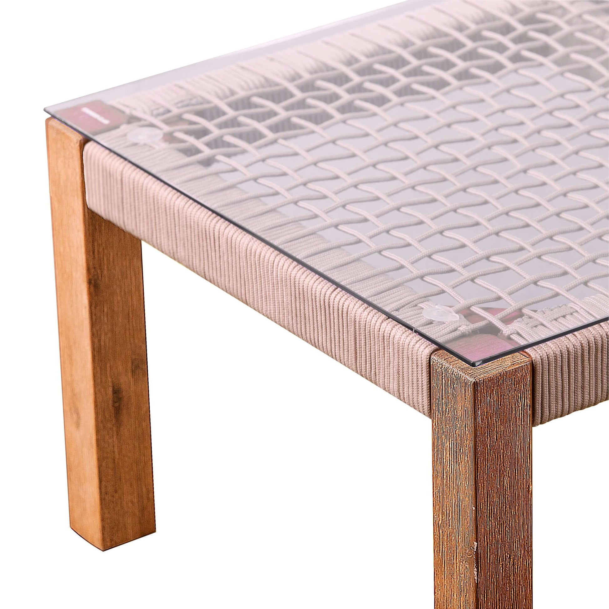 Detailed close-up angle view of Outdoor Glass-Top Coffee Table Brendina 