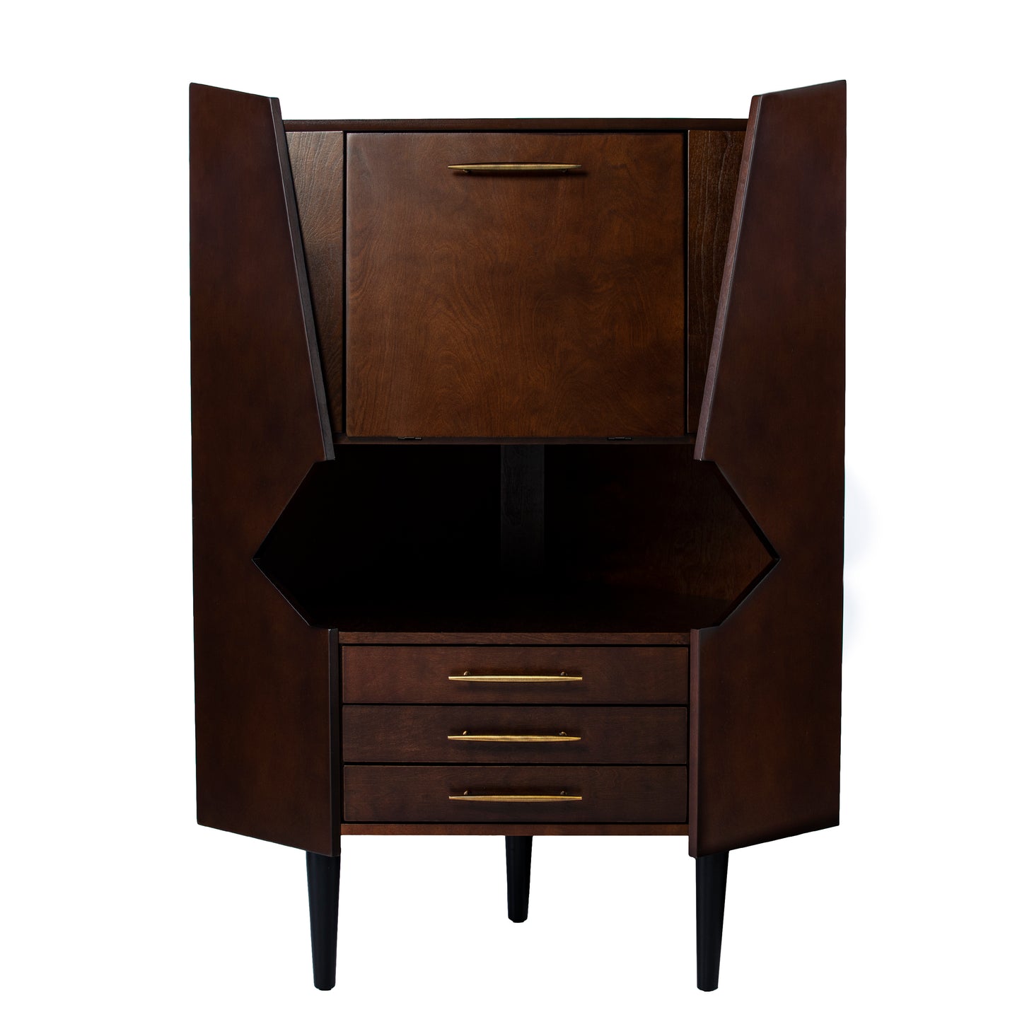 Larson Corner Bar Cabinet - Dark Tobacco - bar cabinet front view 