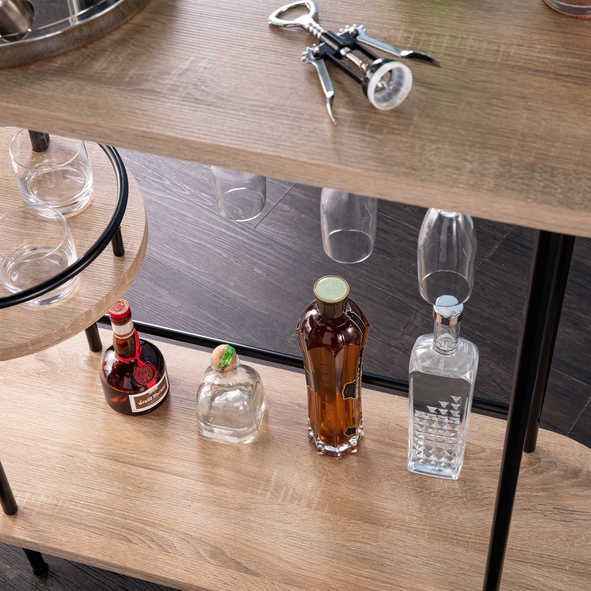 Dagney Wine/Bar Table w/ Glassware Storage – Natural and Black Finish