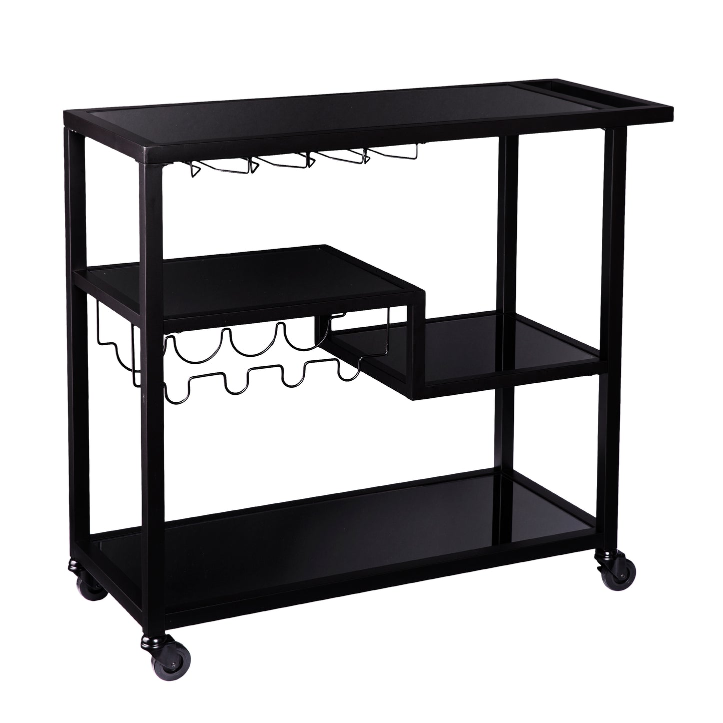 Holly & Martin Zephs Bar Cart – Black w/ Smoked Mirror - bar cart at an angle 